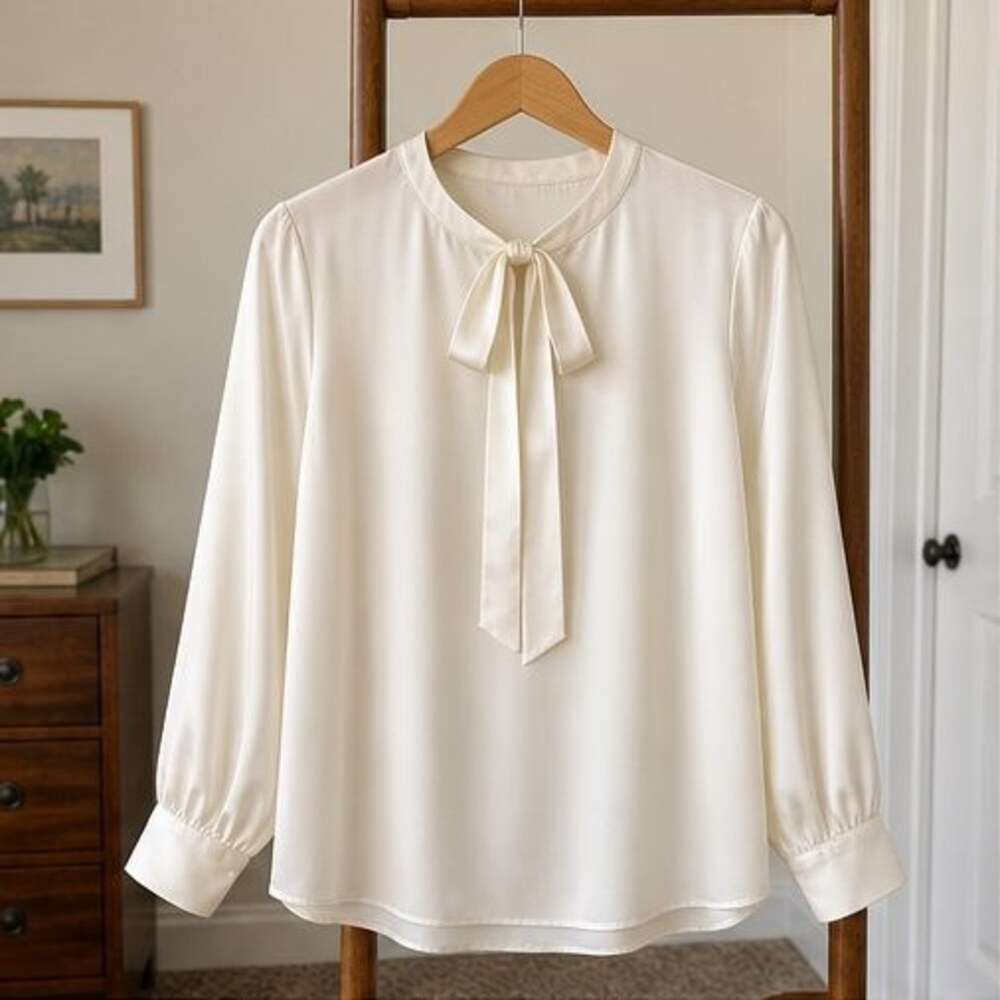 Cream Tie Neck Blouse
